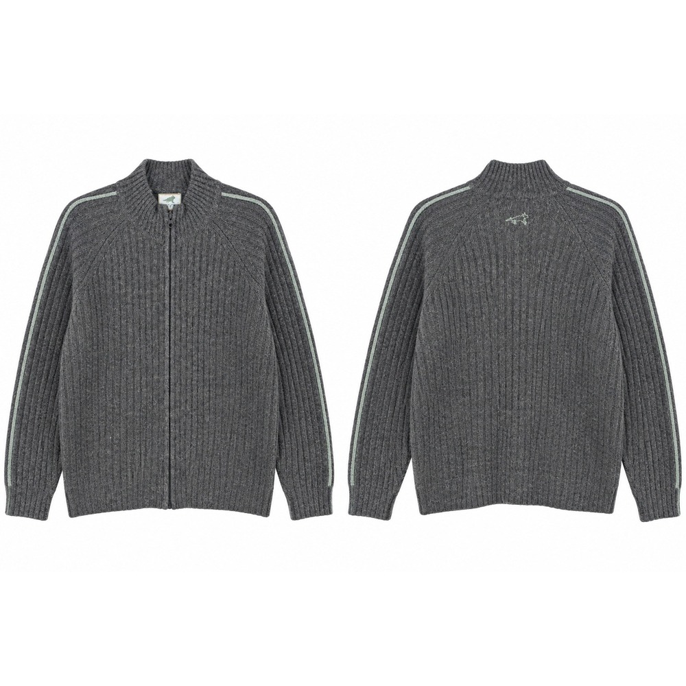 Toad&Co Full Zip Sweater Mens Large Gray Lambswool Ribbed Mock Neck Cabin Rustic